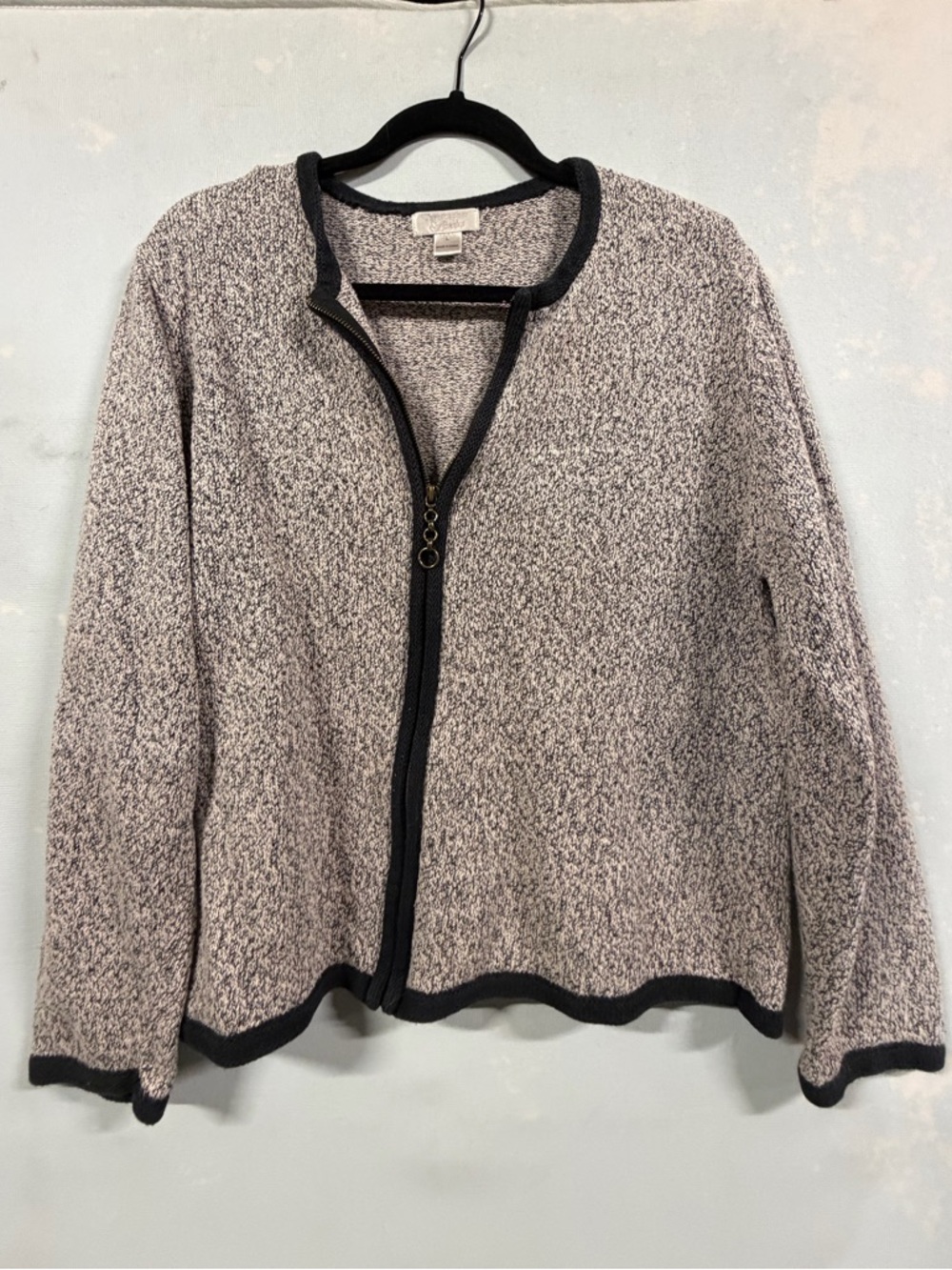 Christopher & Banks Large Gray and Black Zip Front Sweater/Cardigan